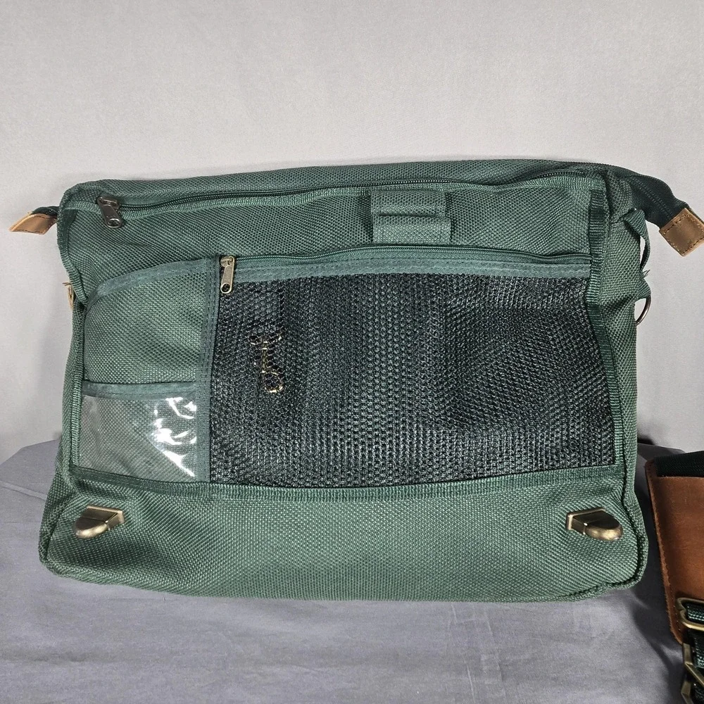 Vintage Samsonite Telluride Green Canvas Messenger Bag Leather Laptop Briefcase